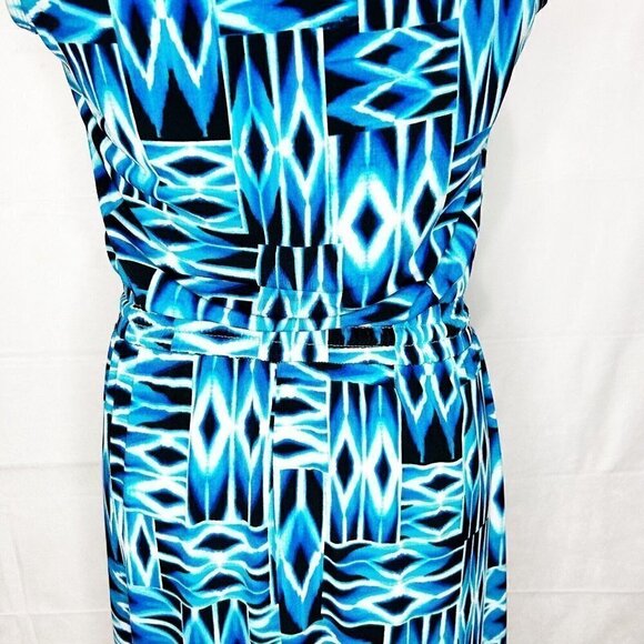 Calvin Klein Blue Print Modern Deco Maxi Dress Cinch Waist Jersey Sz 6 - Picture 8 of 8